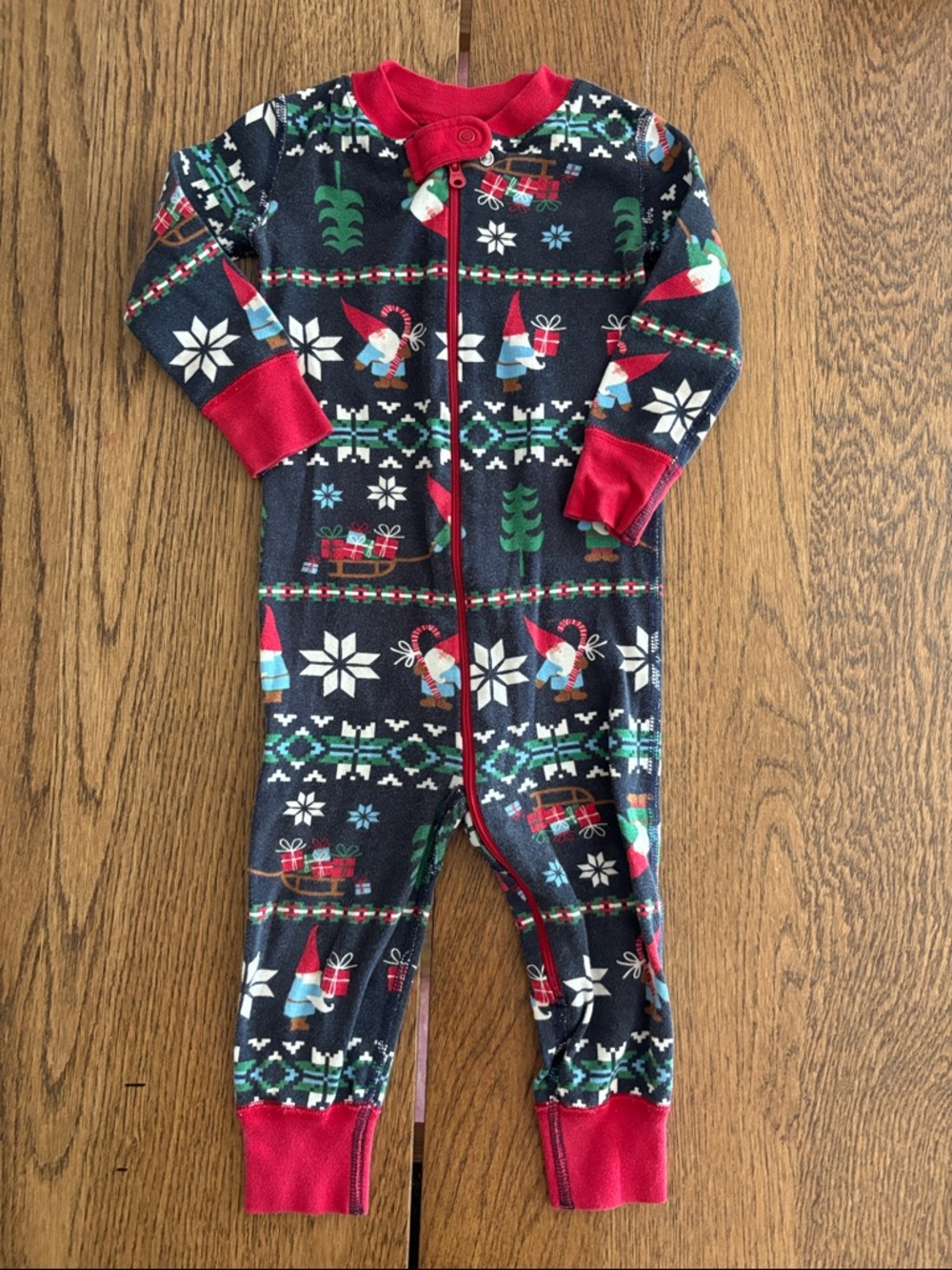 Hanna Andersson Red-Trim Holiday Gnome Zip Pajamas 100% Organic Cotton